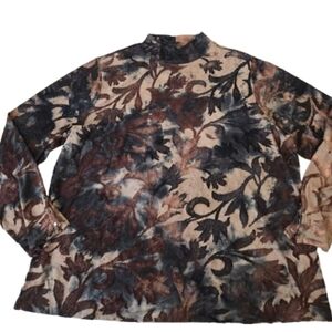 NWT Investments Mock Neck Textured Top in Black and Brown 2X